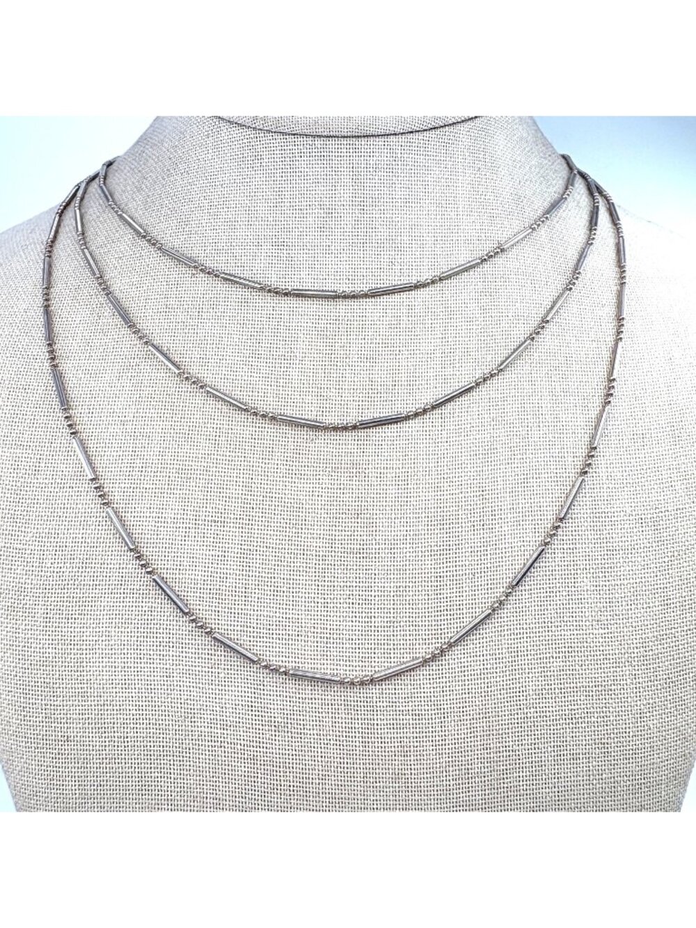 Bead Bar Alternating Chain Necklace Sterling Silver 925 Size 59" Length